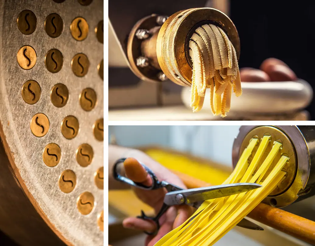 Italian bronze die cut pasta extrusion
