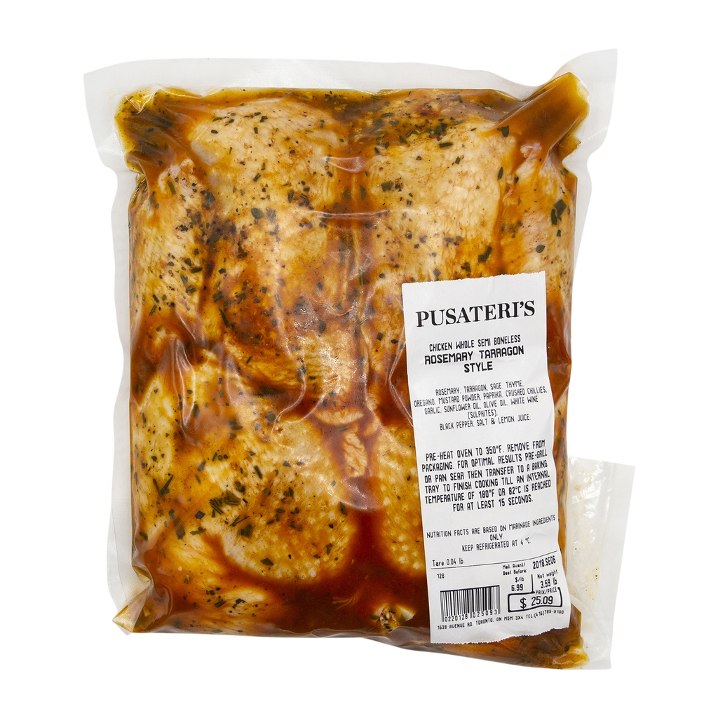 Whole Semi Boneless Chicken Rosemary Tarragon Style 4lb