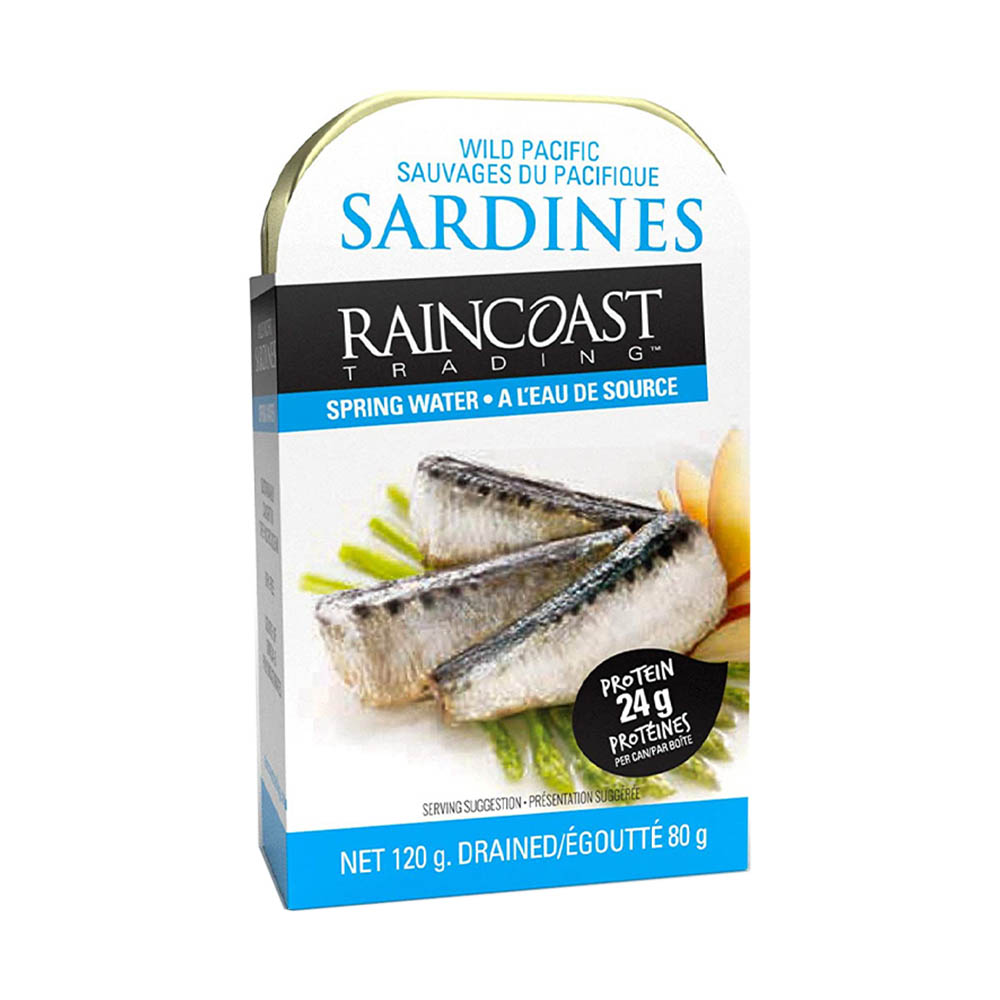 RAINCOAST SARDINES IN SPRING WATER 120G