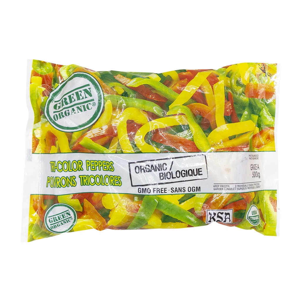 Green Organic Tri-Colour Peppers 500G