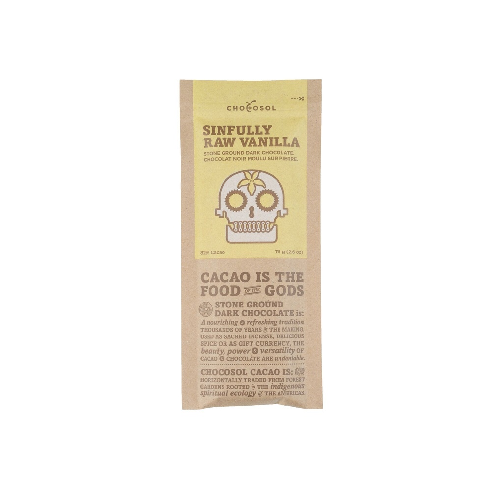 Chocosol Sinfully Raw Vanilla Dark Chocolate Bar 75g