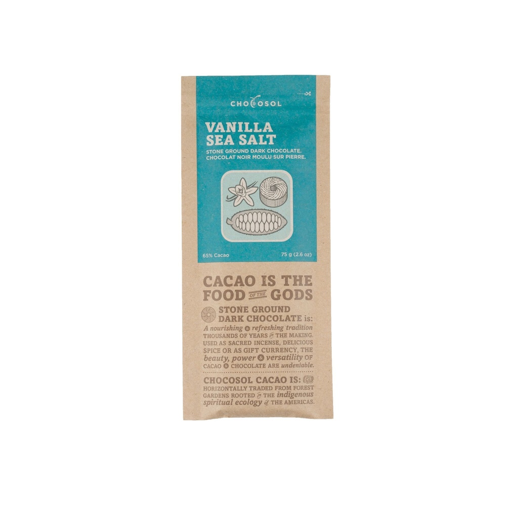 Chocosol Vanilla Sea Salt Dark Chocolate Bar 75g