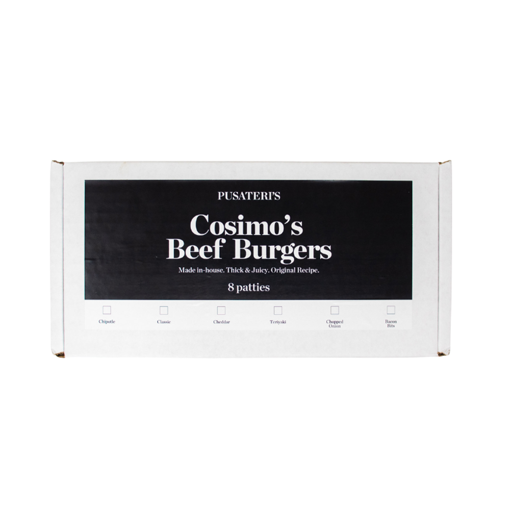 Cosimo's Beef Cheddar Frozen Burger Box 2.75lb