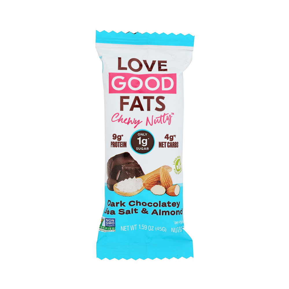 LOVE GOOD FATS CHEWY AND DARK CHOCOLATE SEA SALT ALMOND BAR
