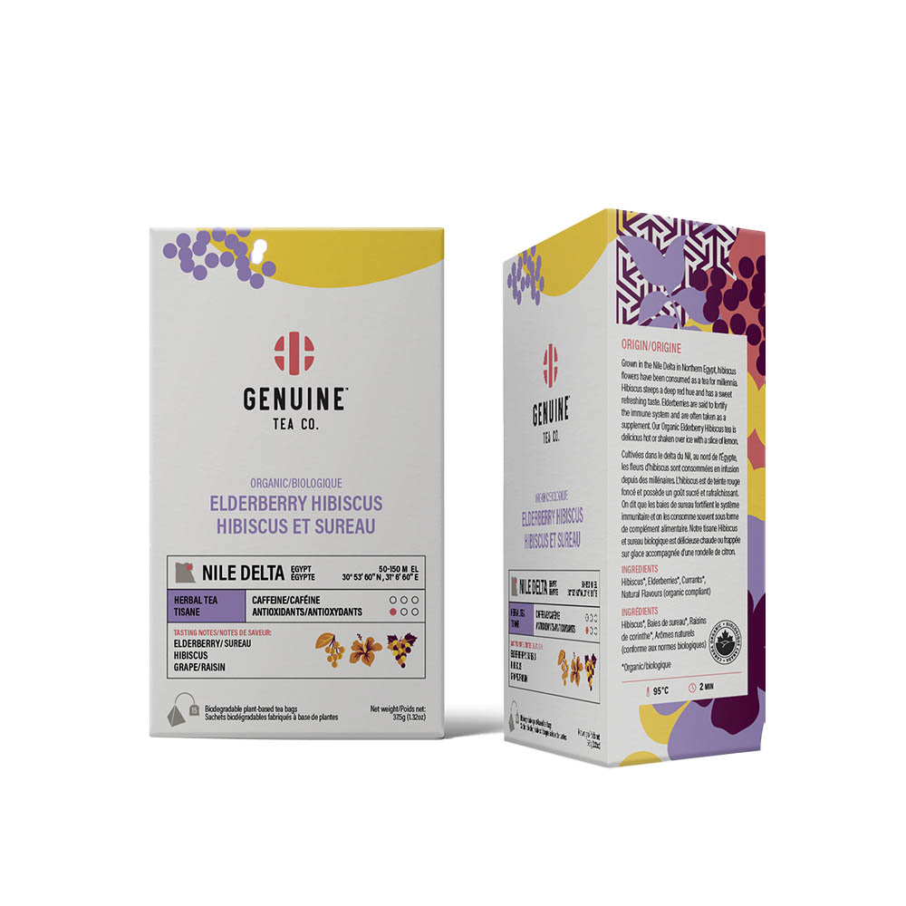 GENUINE TEA Organic Elderberry Hibiscus Pyramid Tea 15ct