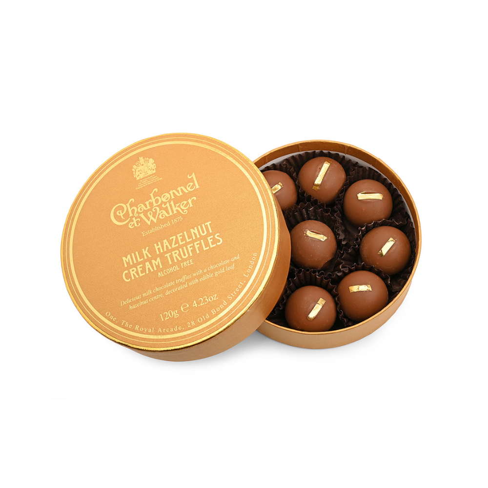 CHARBONNEL MILK HAZELNUT TRUFFLES WITH EDIBLE GOLD LEAF 120G
