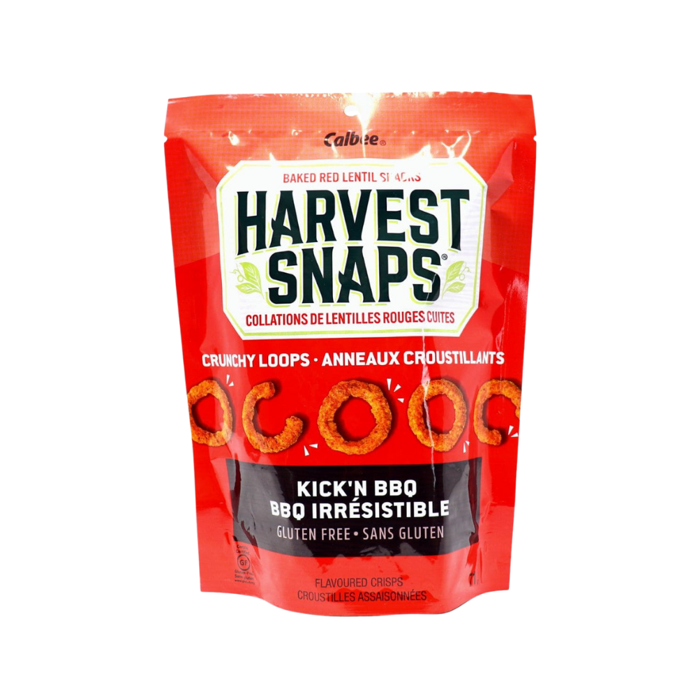 Calbee Harvest Snaps Crunchy Loops Kickn Bbq Baked Red Lentil Snack 71G 