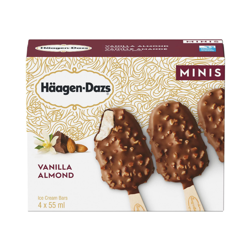 HAAGEN DAZS MINI VANILLA ALMOND ICE CREAM BARS 4X55ML