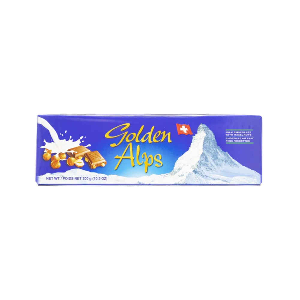 GOLDEN ALPS MILK CHOCOLATE WITH HAZELNUTS 300G