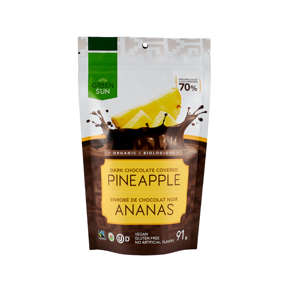 Green Sun Foods Dried Pineapple Dipped In 70% Dark Chocolate 91g