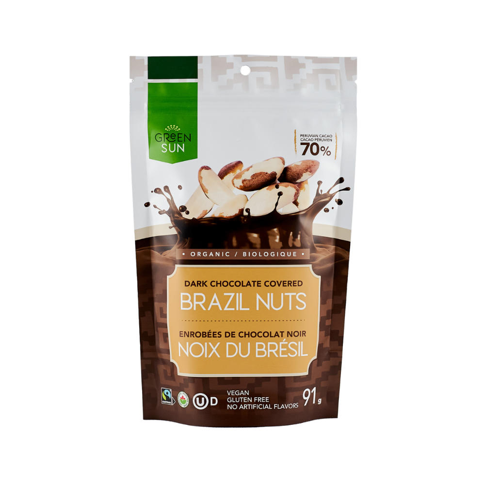 Green Sun Foods Toasted Brazil Nuts Dipped In 70% Dark Chocolate 91g