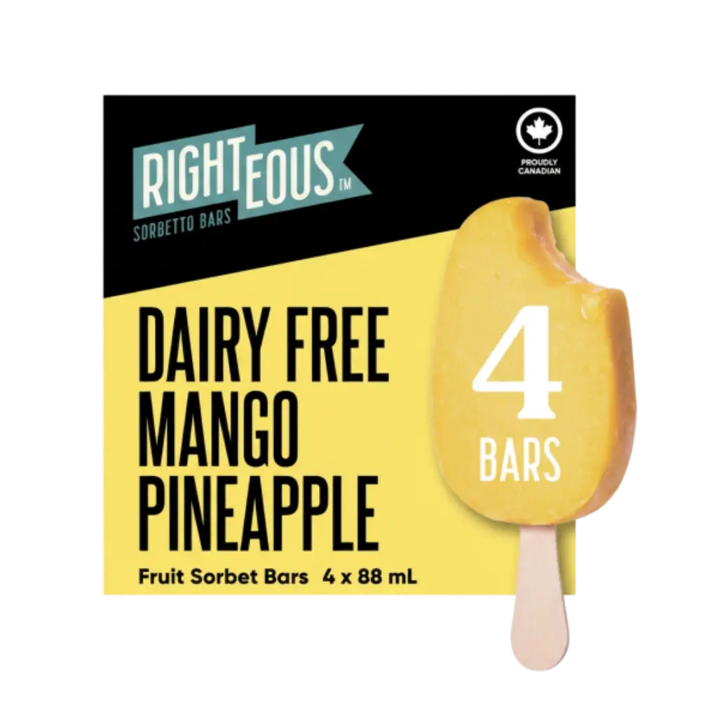 Righteous Dairy Free Mango Pineapple Fruit Sorbet Bars 4X 88Ml