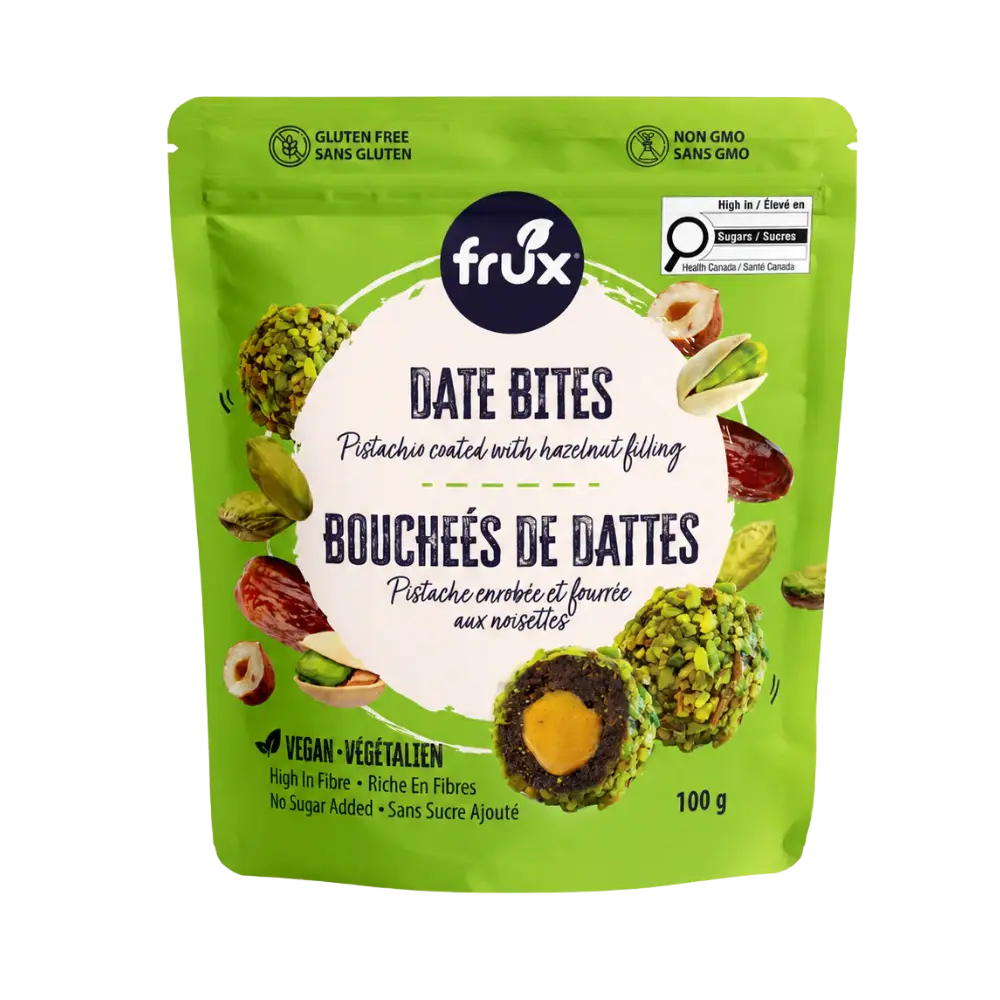 Frux Pistachio Coated Hazelnut Filling Date Bites 100G 