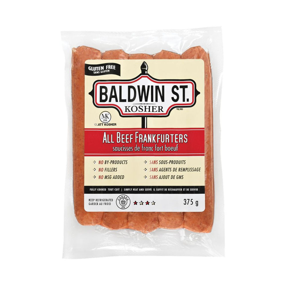 Baldwin St All Beef Frankfurt Gluten Free Kosher 375G