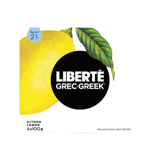 [67317] Liberte 2% Lemon Greek Yogurt 4 X100G