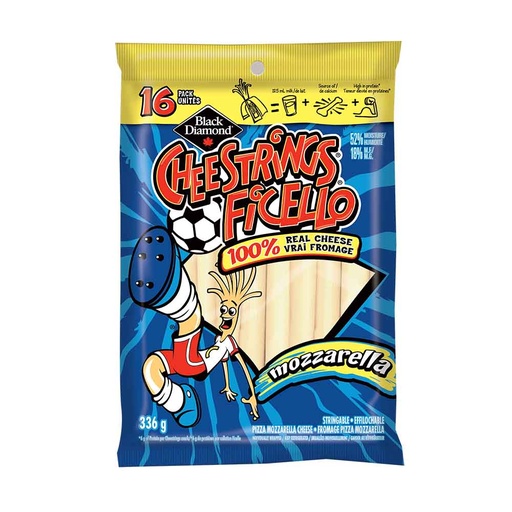 [112331] BLACK DIAMOND MOZZARELLA CHEESE STRINGS 16 PACK 336G