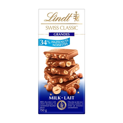 [146573] Lindt Swiss Classic Grandes Hazelnut Milk Chocolate 150g