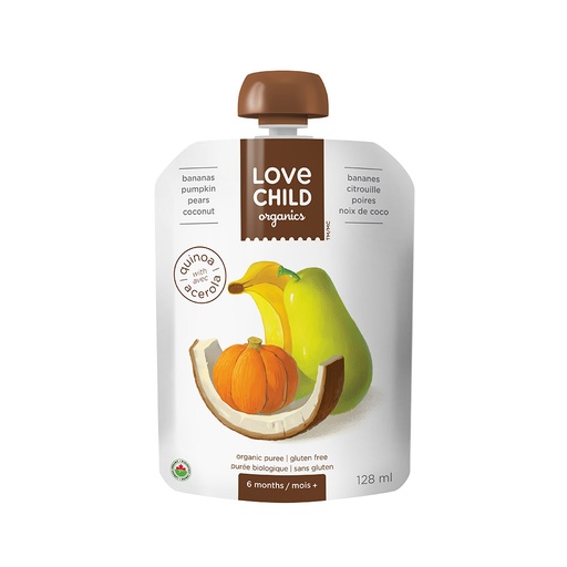 [158818] LOVE CHILD PEAR, PUMPKIN,BANANA, COCONUT POUCHES