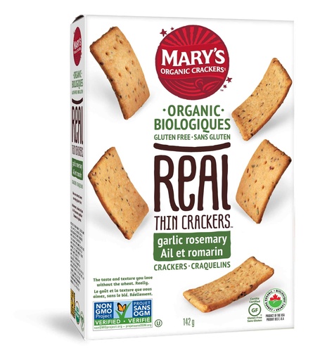 [158828] Marys Real Thin Garlic Rosemary Crackers 142G