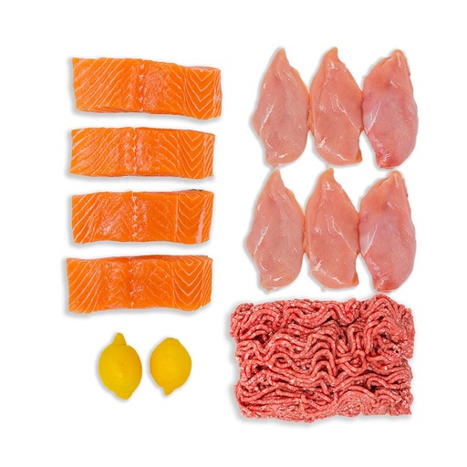 [226372] Chicken Breast, Ground Beef & Salmon Box 1ea