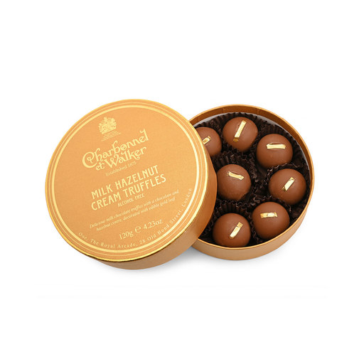 [330928] CHARBONNEL MILK HAZELNUT TRUFFLES WITH EDIBLE GOLD LEAF 120G