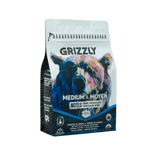 [470775] CANADIAN HERITAGE ROASTING CO. GRIZZLY MEDIUM ROAST COFFEE BEANS 340G