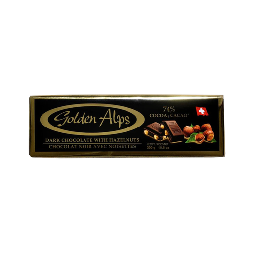 [484641] GOLDEN ALPS 74% DARK CHOCOLATE WITH HAZELNUTS 300G