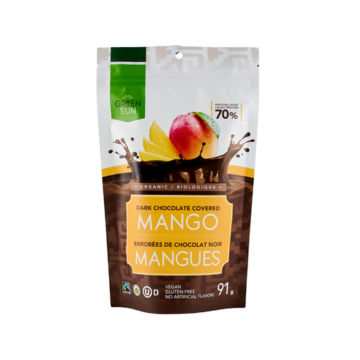 [484894] GREEN SUN FOODS DRIED MANGO DIPPED IN 70% DARK CHOCOLATE 91G