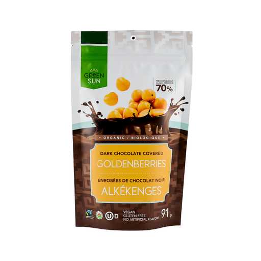 [484898] GREEN SUN FOODS DRIED GOLDENBERRIES DIPPED IN 70% DARK CHOCOLATE 91G