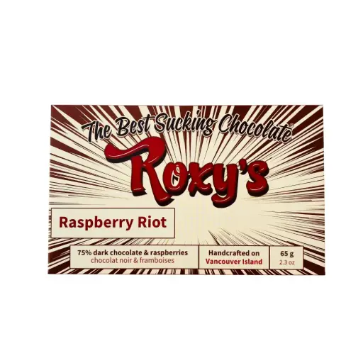 Roxy's Chocolate 75% Dark Chocolate Raspberries Bar 65G