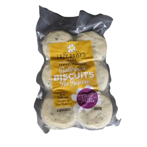 Lazy Daisy Roasted Garlic & Asiago Frozen Buttermilk Biscuits 540G